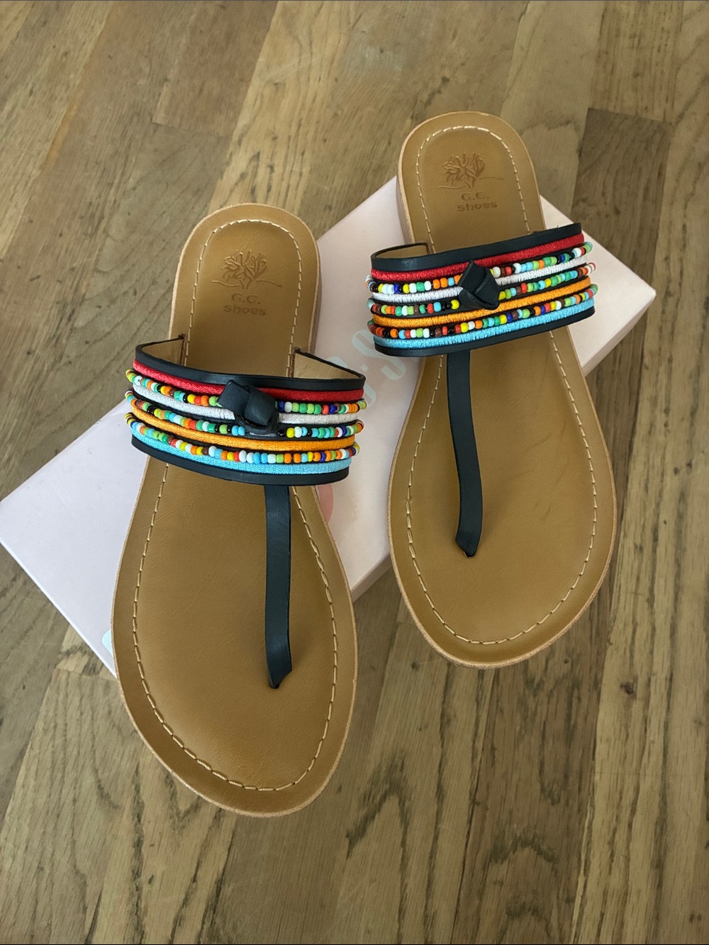 Women's Multicolor Beaded Toe-Post Sandals